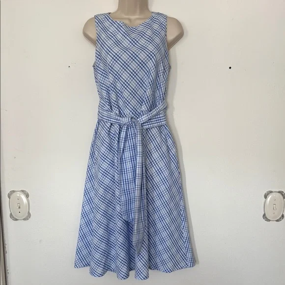 anne klein blue and white dress Anne Klein Tie Waist Midi Shirtdress, 0 / Blue